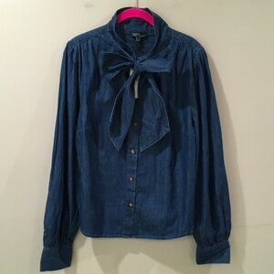 Nobody's Child Whickham Chambray Blue Blouse Top Tie Neck New US 10/UK 14